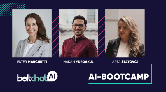 Hakan, Ester and Arta for the AI-Bootcamp, powered by BoltChatAI