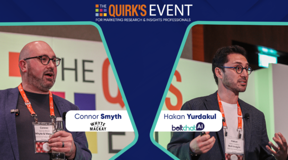 Hakan from Bolt Insight and Connor from Whyte & Mackay presenting on-stage at Quirk's in London